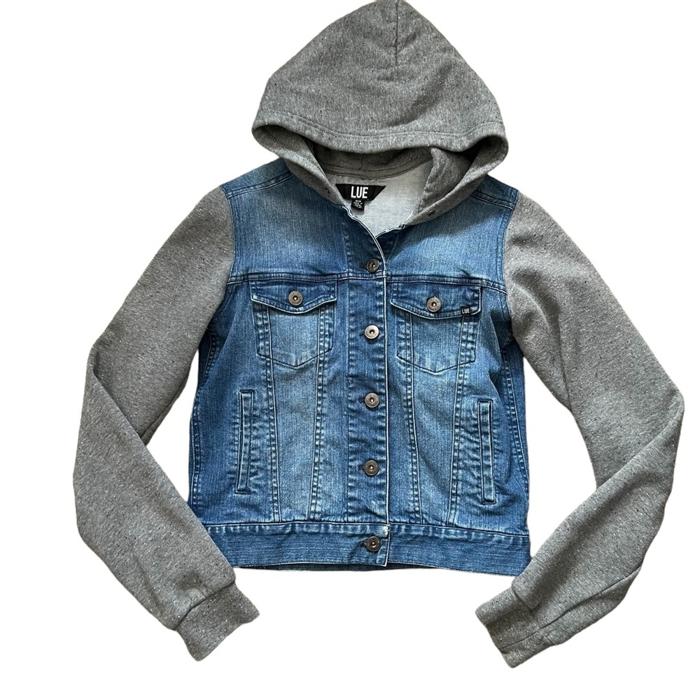 LUE Denim Hooded Sweater Jacket Juniors Medium